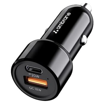 Ambrane 38W Fast Car Charger with Dual Output, Quick Charge 3.0 and Power Delivery