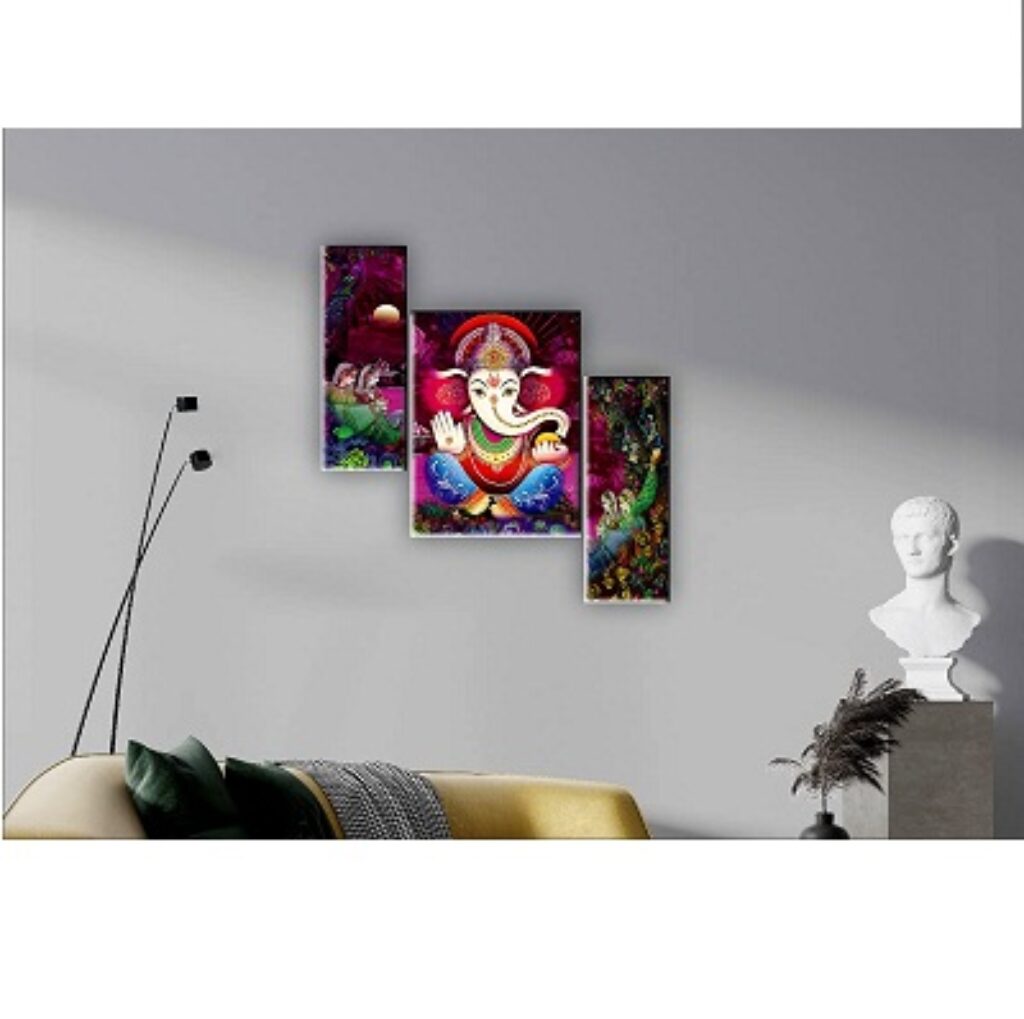 SAF Set of 3 Ganesha modern art UV textured self adeshive Painting 18 Inch