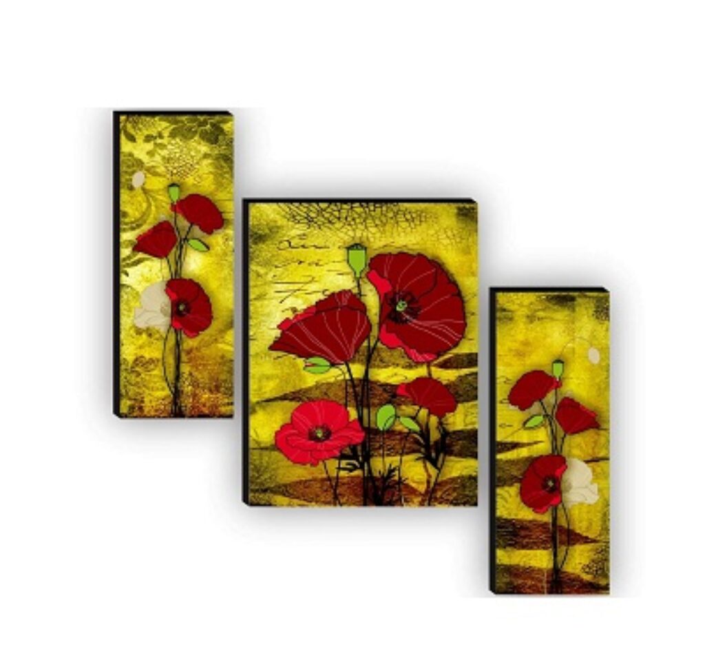 SAF Set of 3 Beautiful Flower UV Textured Paintings for living room with frame Painting 12 Inch X 18 Inch SAF-JMS7475