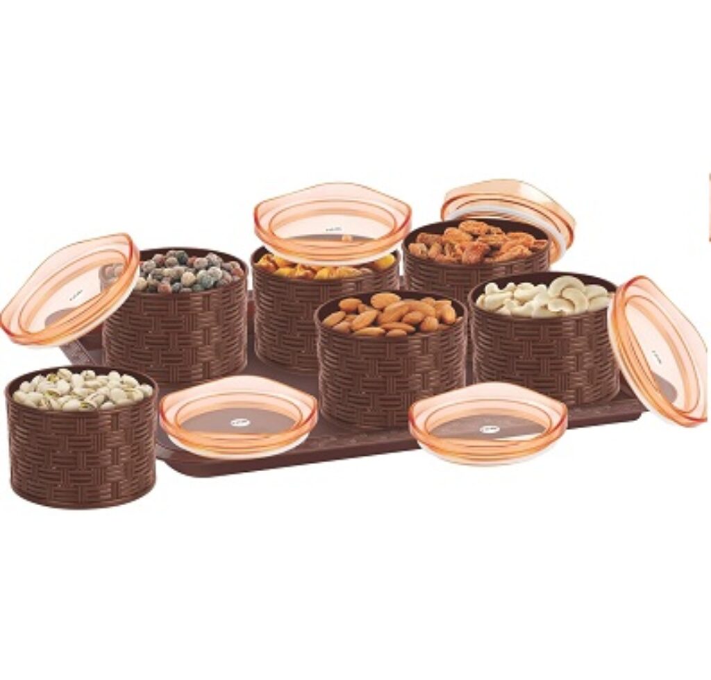 Porpoise 6 Pcs dry fruits box with Lid & Serving Tray Plastic & Air-Tight