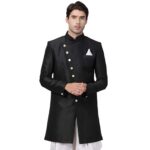 VASTRAMAY Men's Beige Silk Blend Sherwani Only Top