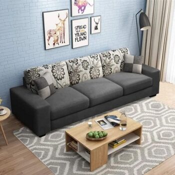 FURNY Erlando 3 Seater Fabric Sofa Set (Dark Grey)