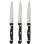 Amazon Brand - Solimo High-Carbon Stainless Steel Utility Knife Set | Triple Rivet Handle | Set of 3 (Silver)