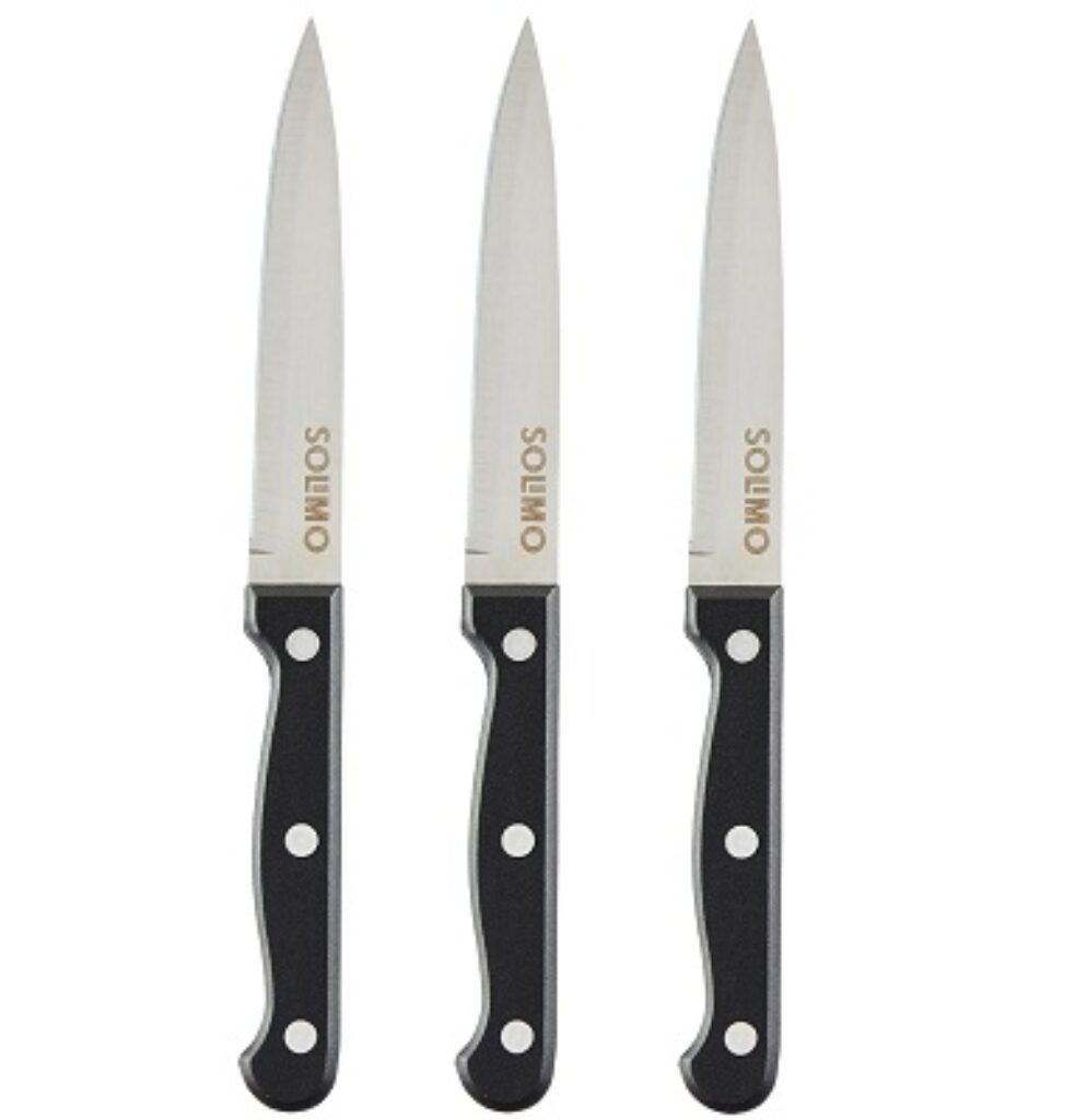 Amazon Brand - Solimo High-Carbon Stainless Steel Utility Knife Set | Triple Rivet Handle | Set of 3 (Silver)