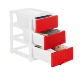 Amazon Brand - Solimo Premium Plastic Multipurpose Modular Drawer for Home and Office - Small (3 Racks, Red, Rattan Design)