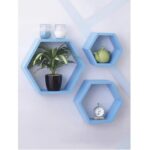 Home Sparkle Wall Shelf, Set of 3 (Lacquer Finish, Blue)