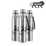 Cello Goldie Stainless Steel Water Bottle Set, 1 Litre, Set of 3 pcs, Silver