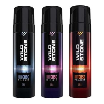 Wild Stone Intense Black, Neon and Trance No Gas Body Spray Deodorants for Men, Pack of 3 (120ml each)