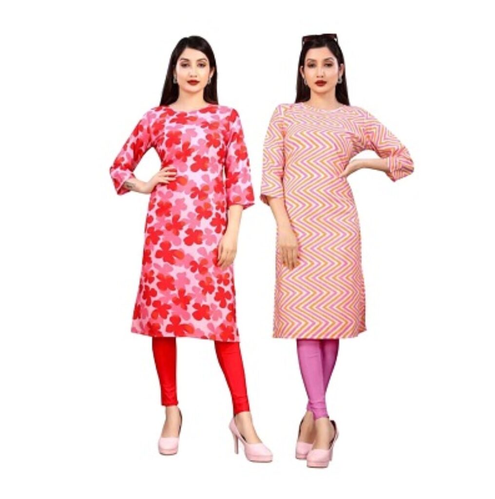 Aseedha Women's Floral Print Crepe Kurti Combo Set of 2