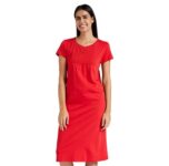 Amazon Brand - Eden & Ivy Women's Cotton Solid Knee Length Regular Nightgown (EI/SW/EIDR02_Red1_S)