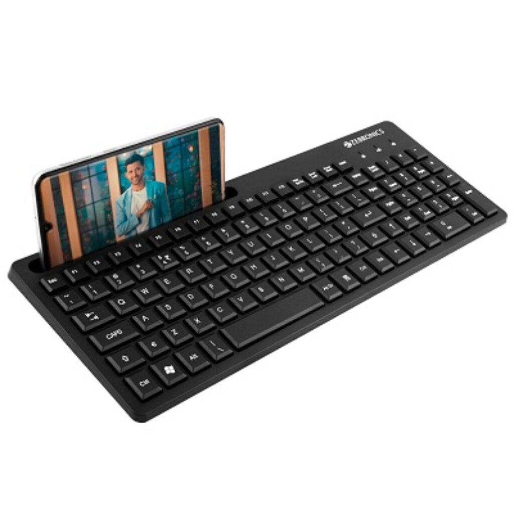 ZEBRONICS K36 Wired USB Keyboard with 106 Keys, Slim Design, Smartphone Holder, Retractable Stand, 1.2m Cable Length with ₹ Rupee Key