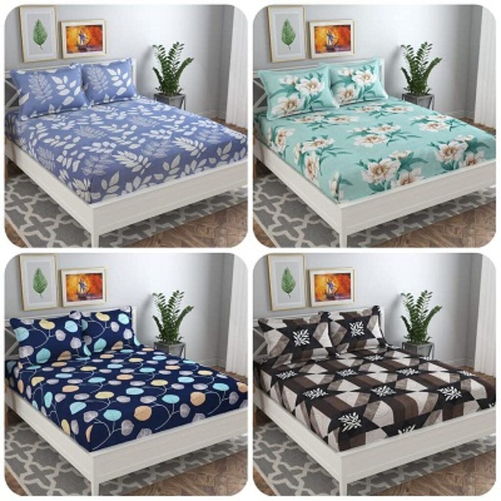 VAS COLLECTIONS Prime Combo Pack of 4 Double Bedsheets