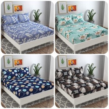 VAS COLLECTIONS Prime Combo Pack of 4 Double Bedsheets