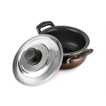 CELLO Non Stick Induction Compatible Gravy/Biryani Handi with Stainless Steel Lid, 2.5 LTR, Brown, 2.5 Liter