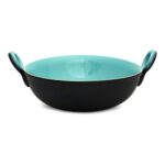 Caffeine Ceramic Handmade Black & sea Green Serving Kadhai (Large)