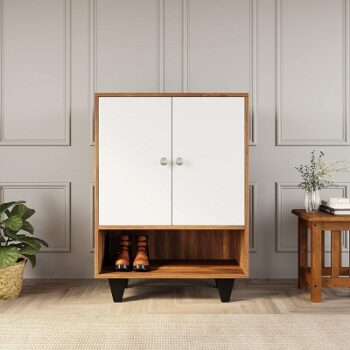 @home by Nilkamal Astero Engineered Wood Shoe Cabinet (Astero 4 Shelf, White with Walnut)