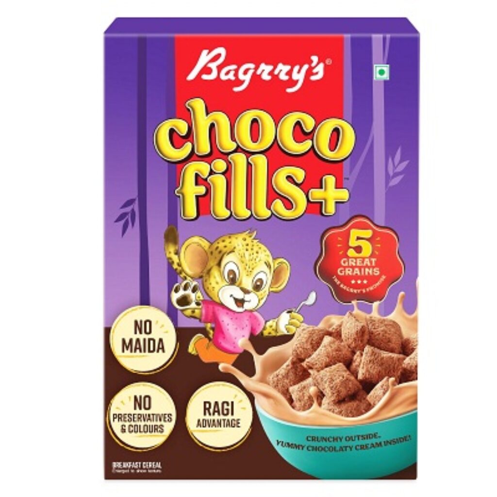 Bagrrys Choco Fills Plus | 5 Grain Goodness | Ragi Advantage | Source of Fibre | Kids Cereal | Choco Fills, 250 g Box