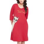 Clovia Women's Cotton Graphic Printed Sleep Tee in Red