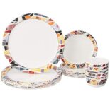 Amazon Brand - Solimo Melamine Printed Dinnerware Set ( White , 18 Pieces)
