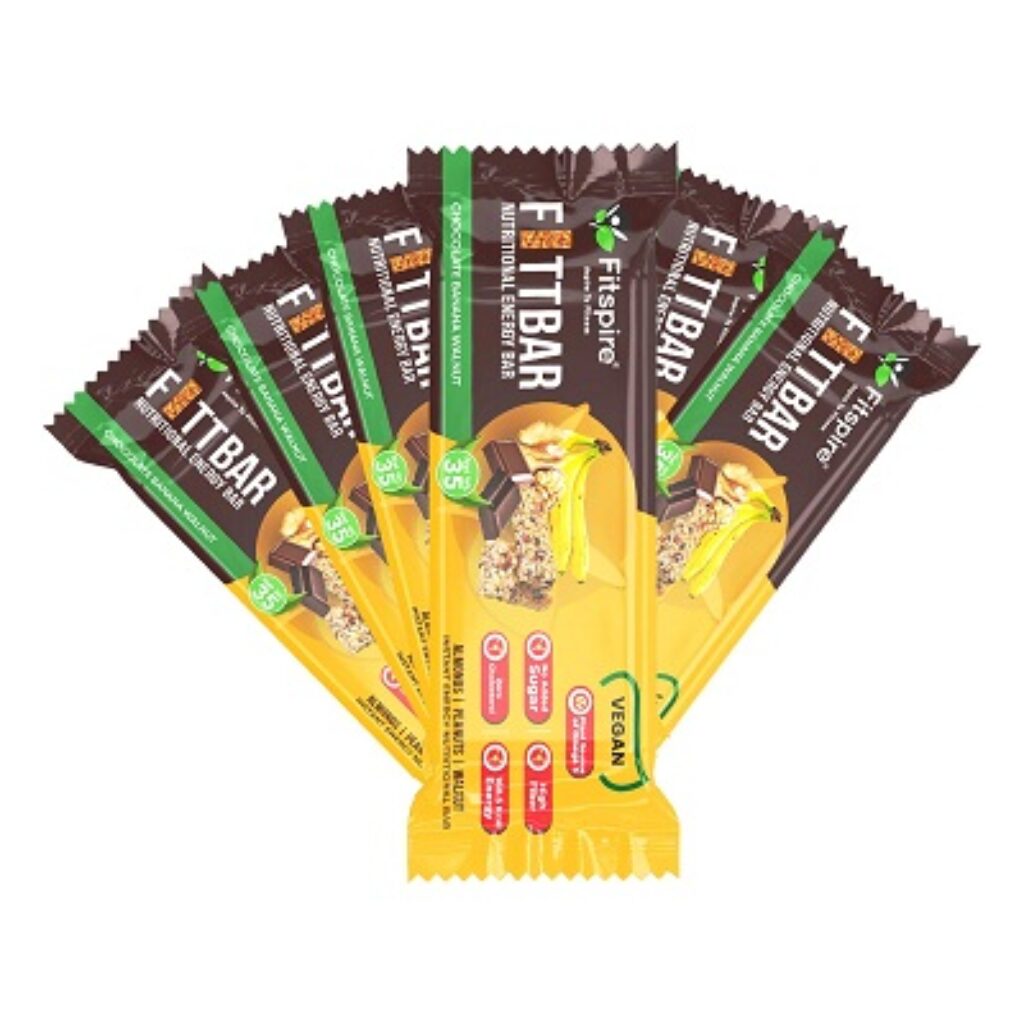 Fitspire Fitt Energy Bar, 100% Vegan, Provide Instant Energy & Essential Nutrients, Boosts Athletic Performance, Improves Muscle Recovery (Chocolate Banana Walnut, Pack Of 6)