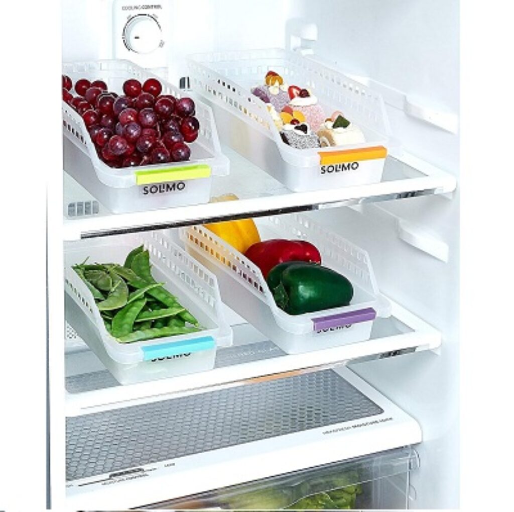 Amazon Brand - Solimo Plastic Fridge Storage Organizer Racks, Set of 4, Silver