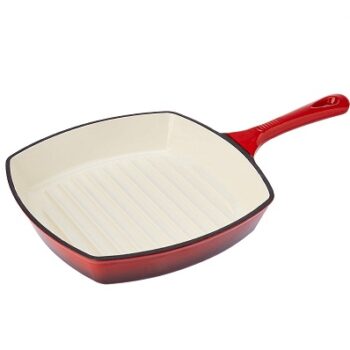 Amazon Brand - Solimo Cast Iron Grill Pan, 26cm, Red