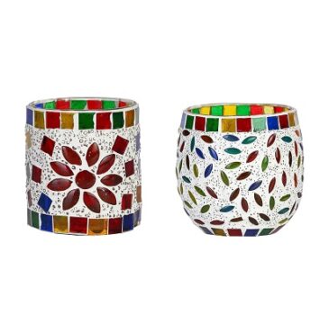 Somil Handicraft Mosaic Glass Votive Tea Light Candle Holder