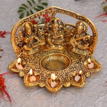 Collectible India Laxmi Ganesh Saraswati Idol Diya Oil Lamp Deepak