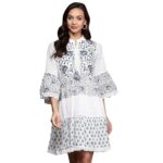 ishin Women's Cotton Above Knee Length A-Line Indo Western Dress