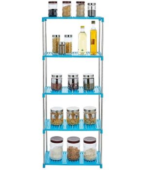 Amazon Brand - Solimo Stainless Steel Kitchen Organiser Rack with 5 Shelves, Tiered Shelf