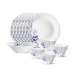 Roll over image to zoom in 5 VIDEOS Larah by Borosil Blue Eve Silk Series Opalware Dinner Set