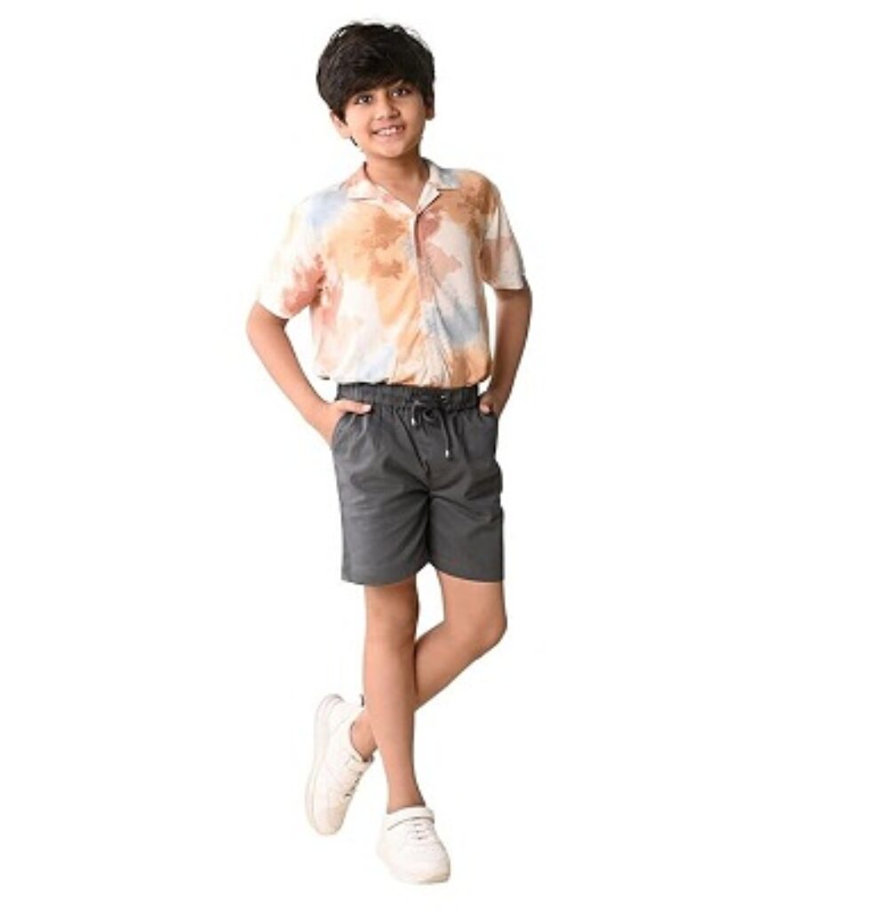 LILPICKS Boys Ombre Printed Shirt With Shorts Set (Multi Grey)