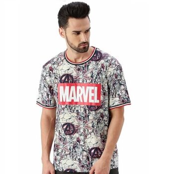 Veirdo® Original Marvel Avengers Typography All Over Printed Oversized T Shirts for Men