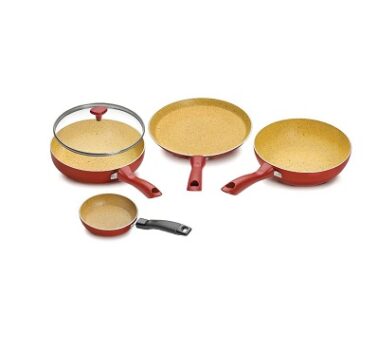 Crystal Induction Base Non-Stick Aluminium Cookware Set, 4-Piece, Maroon