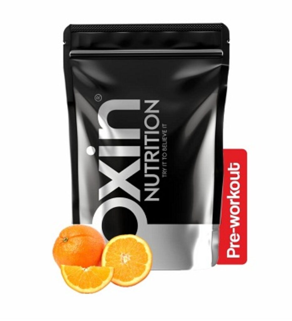 Oxin Nutrition Pre Workout 3X Caffeinated Punch with Vitamin C - Preworkout Drink - Zero Sugar - Pre Workout Natural - Preworkout Supplements Powder 250g (Tropical Orange)