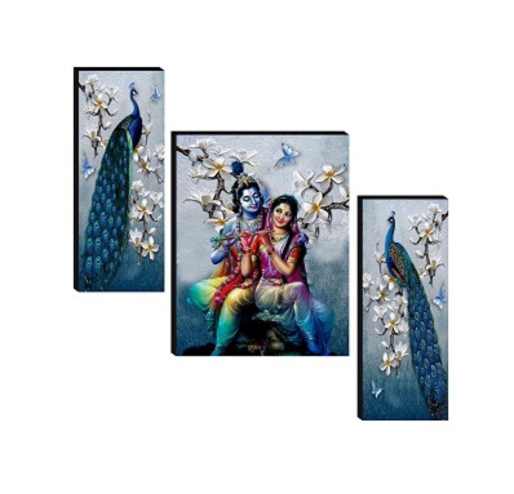 SAF Set of 3 Radha Krishna with Couple Peacock UV Textured Home Decorative