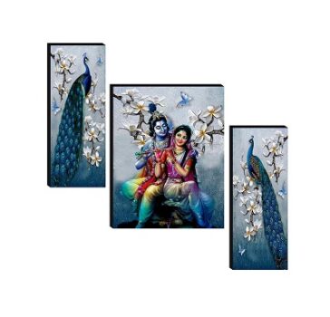 SAF Set of 3 Radha Krishna with Couple Peacock UV Textured Home Decorative