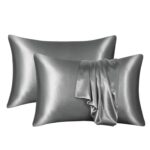 CASA-NEST Satin Silk Pillow Cover 2 Piece|Silk Pillow Covers with Envelope Closure end Design|Silk Pillow Cases 30X18 INCH (Grey)