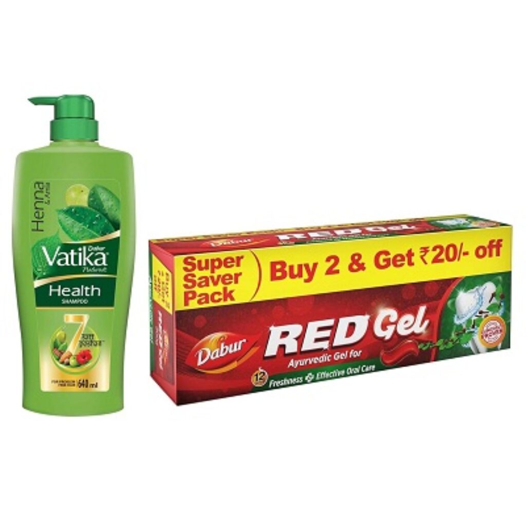 Dabur Vatika Health Shampoo, with Henna & Amla for Problem Free Hair - 640ml & Dabur Red Gel - 150 G (Pack Of 2)