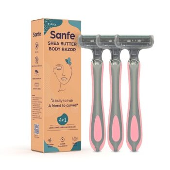 Sanfe Shea Butter Body Razor for Women's Hair Removal - Pack of 3 with New No Cut Technology