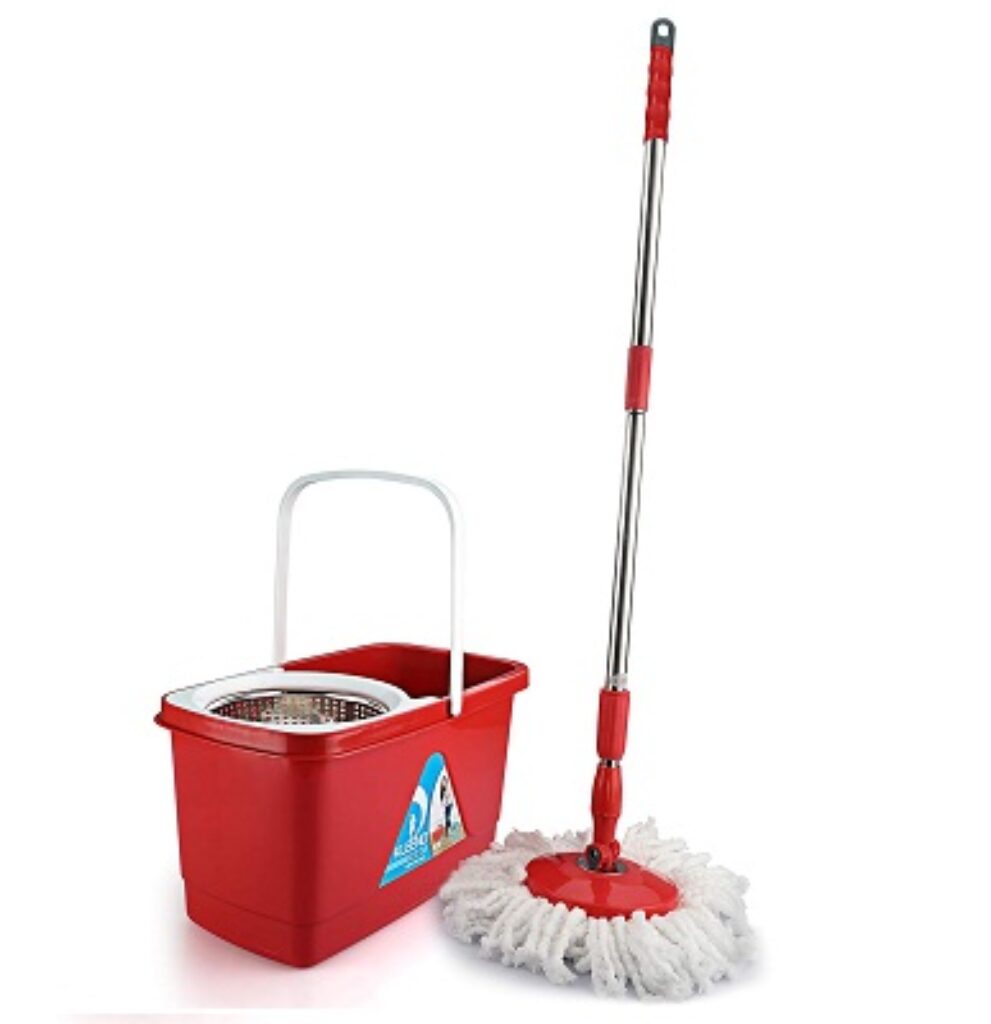 Kleeno Cello Plastic Kleeno Super Clean Spin Mop Bucket, Red, 3Pcs Set