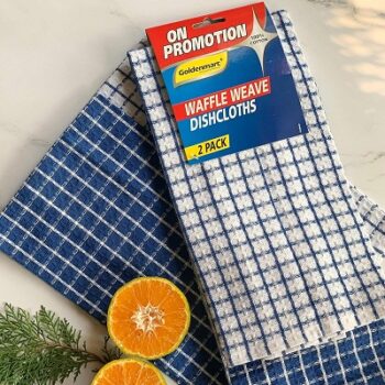 PIXEL HOME Kitchen Cleaning Towel, Superior Cotton, Multi-Purpose, Waffle, Blue & White, Pack of 6 Red