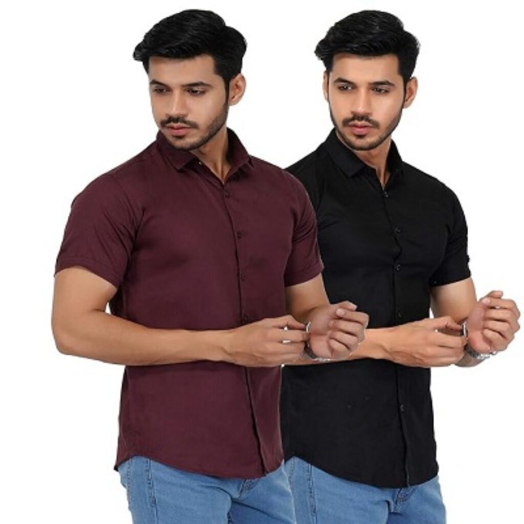 U-TURN Men's Cotton Solid Half Sleeve Combo Pack Shirts