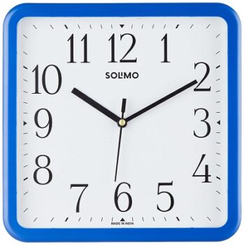 Amazon Brand - Solimo Square Wall Clock | Plastic | 9.5 Inch | Blue