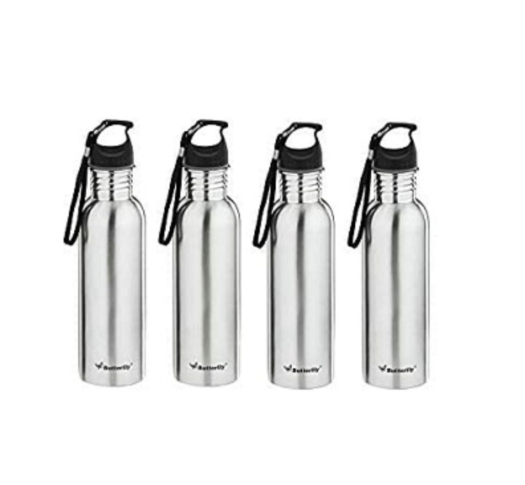 Butterfly Eco Stainless Steel Water Bottle (750 ml, Silver) -Set of 4