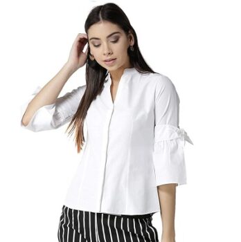 Style Quotient Women White Tailored Fit Solid Casual Shirt-White