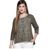 ishin Women's Olive Embroidered High-Low Top