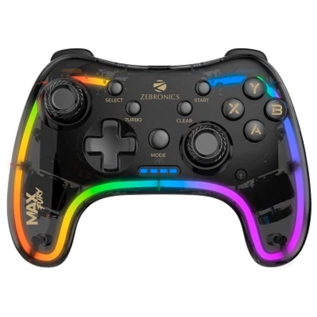 Zebronics MAX FURY Transparent RGB LED Illuminated Wired Gamepad for Windows PC