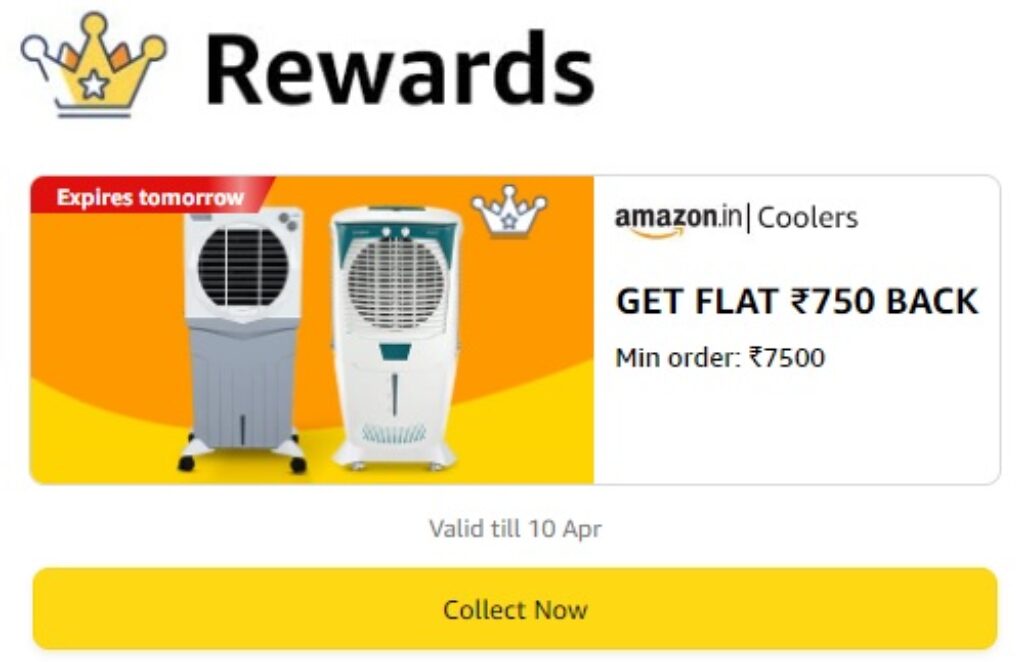 Amazon Coolers - Flat 750 Cashback on Min 7500 Order