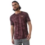 Campus Sutra Men's Maroon Dri-Fit Graphic Printed Half Sleeve Activewear T-Shirt Regular Fit for Casual Wear